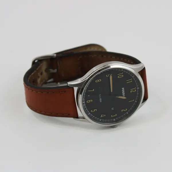 Fossil Forrester FS5590 Men's Quartz Watch Black Dial Date Brown Leather Strap