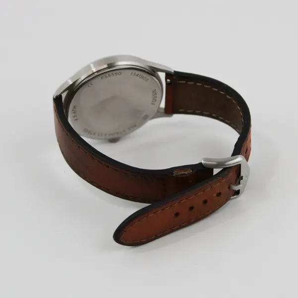 Fossil Forrester FS5590 Men's Quartz Watch Black Dial Date Brown Leather Strap