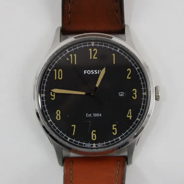 Fossil Forrester FS5590 Men's Quartz Watch Black Dial Date Brown Leather Strap