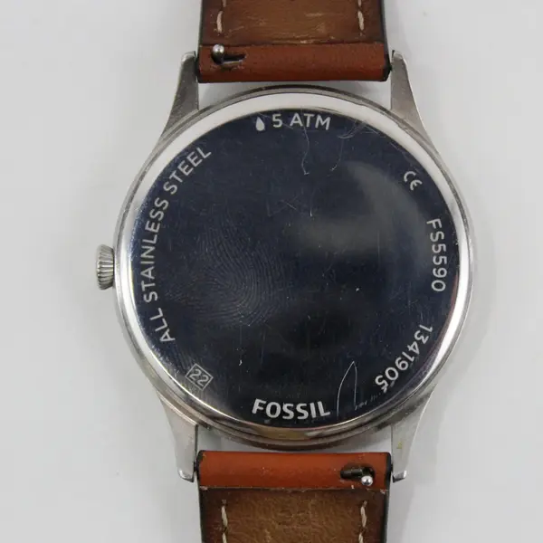 Fossil Forrester FS5590 Men's Quartz Watch Black Dial Date Brown Leather Strap
