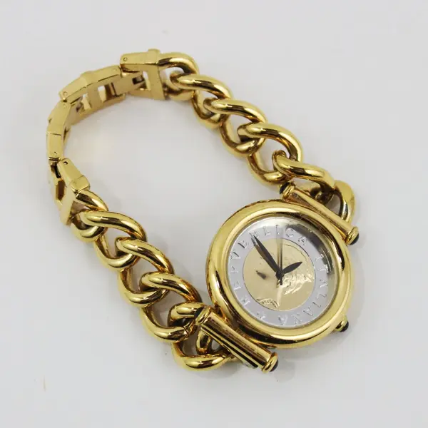 Vintage Bellezza Italian Lira Coin Watch Gold Tone Chunky Link Chain Bracelet