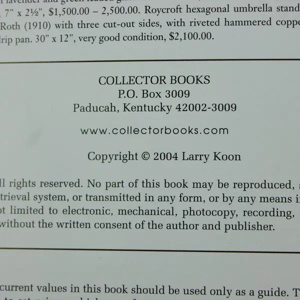 Vintage Roycroft Furniture & Collectibles Value Guide by Larry Koon 2004 PB
