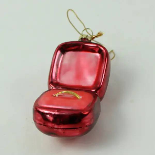 Red Gold Blown Glass Open Ring Box Ornament Small Gold Ring Detail 3.5" Long