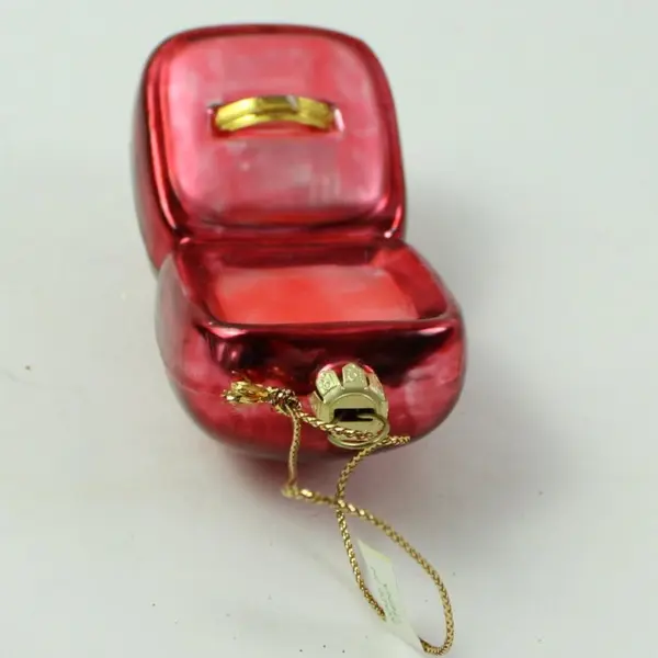 Red Gold Blown Glass Open Ring Box Ornament Small Gold Ring Detail 3.5" Long