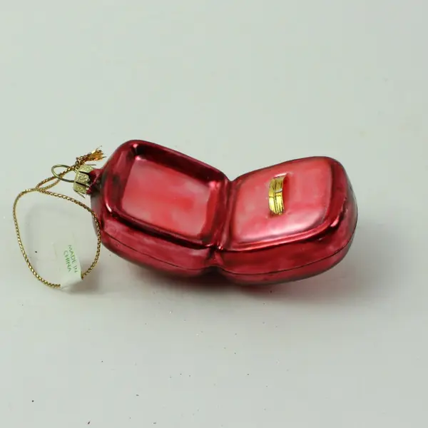 Red Gold Blown Glass Open Ring Box Ornament Small Gold Ring Detail 3.5" Long