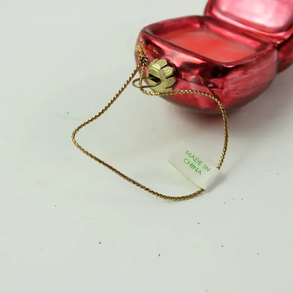 Red Gold Blown Glass Open Ring Box Ornament Small Gold Ring Detail 3.5" Long