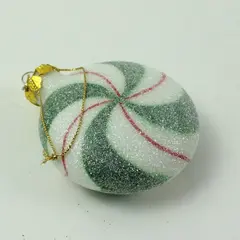 Christmas Candy Ornament Green Red White Swirls Sugared Style 4" Tall Good