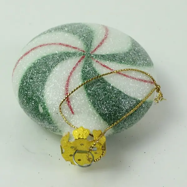 Christmas Candy Ornament Green Red White Swirls Sugared Style 4" Tall Good