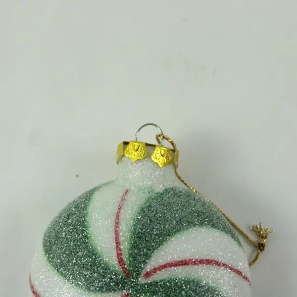 Christmas Candy Ornament Green Red White Swirls Sugared Style 4" Tall Good