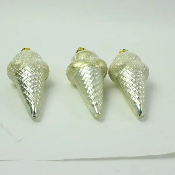 Lot of 3 Dept 56 Glass Ice Cream Silver Cone Ornament Gold Flecks 5.5" Tall Tag