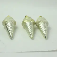 Lot of 3 Dept 56 Glass Ice Cream Silver Cone Ornament Gold Flecks 5.5" Tall Tag