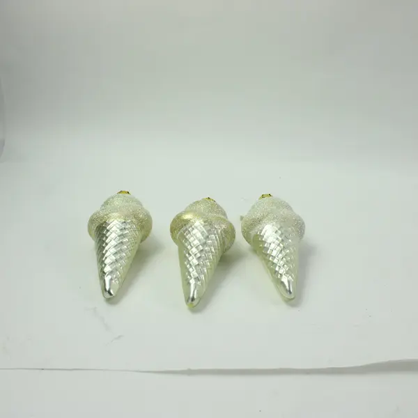 Lot of 3 Dept 56 Glass Ice Cream Silver Cone Ornament Gold Flecks 5.5" Tall Tag