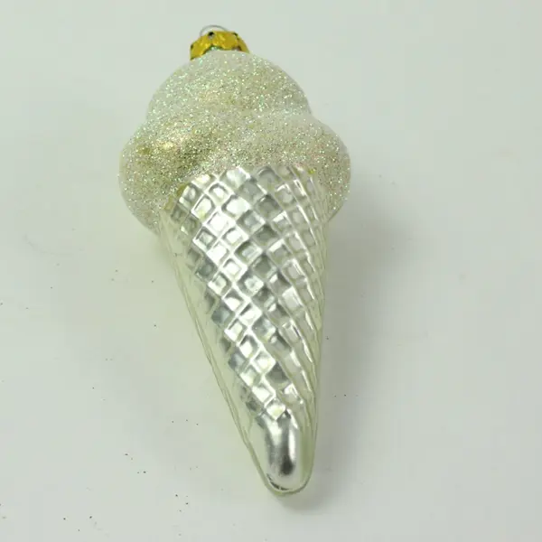 Lot of 3 Dept 56 Glass Ice Cream Silver Cone Ornament Gold Flecks 5.5" Tall Tag