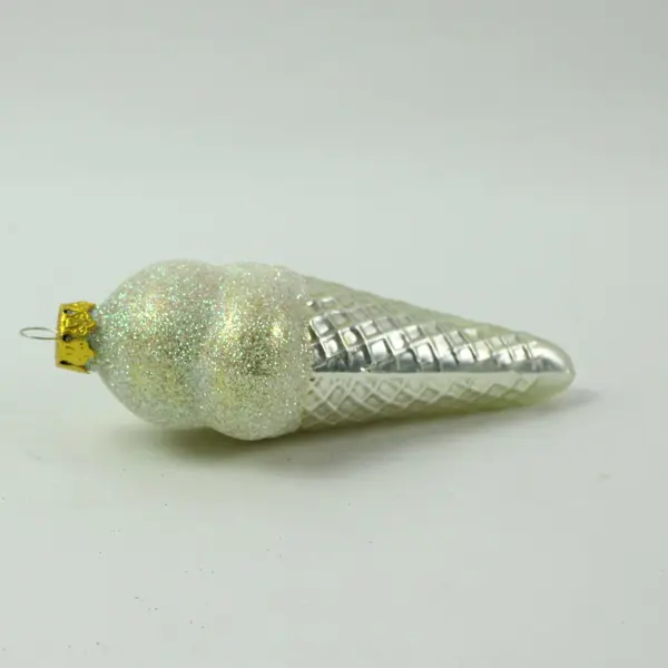 Lot of 3 Dept 56 Glass Ice Cream Silver Cone Ornament Gold Flecks 5.5" Tall Tag