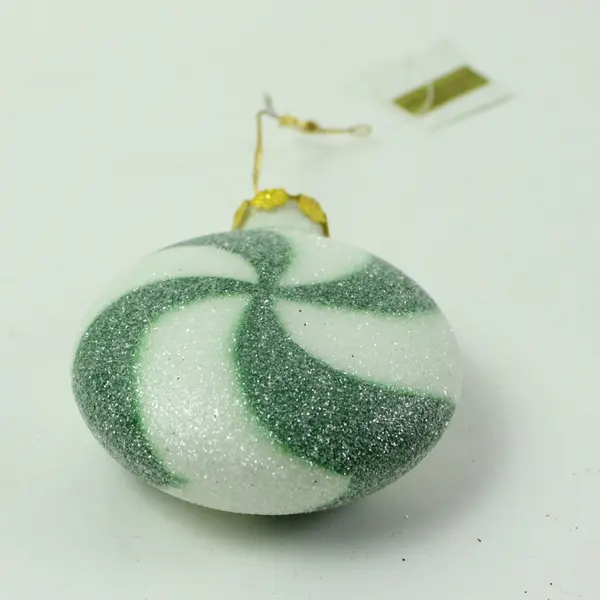 Enesco Green White Swirl Sugared Candy Christmas Tree Ornament 3.75" Tall W/Tag