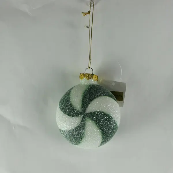 Enesco Green White Swirl Sugared Candy Christmas Tree Ornament 3.75" Tall W/Tag