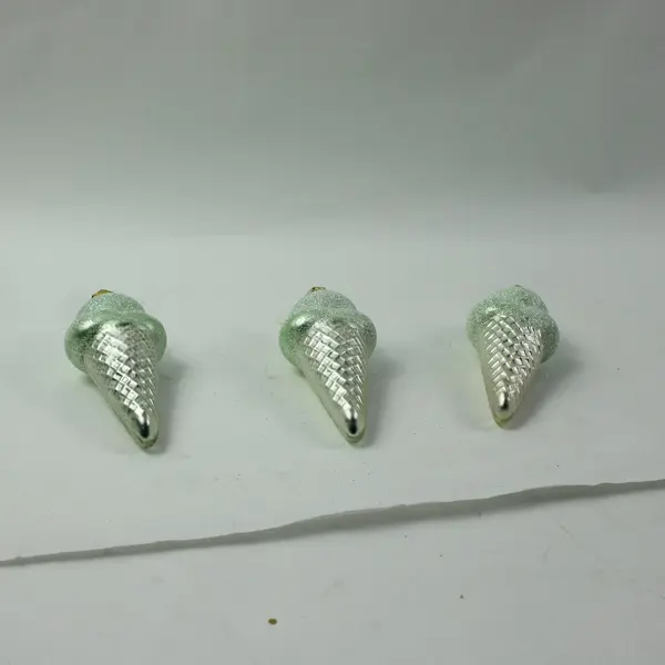 Lot of 3 Department 56 Glass Green Ice Cream Silver Cone Christmas Ornament 5.5"