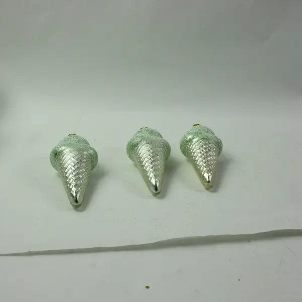 Lot of 3 Department 56 Glass Green Ice Cream Silver Cone Christmas Ornament 5.5"