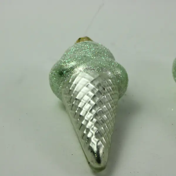 Lot of 3 Department 56 Glass Green Ice Cream Silver Cone Christmas Ornament 5.5"