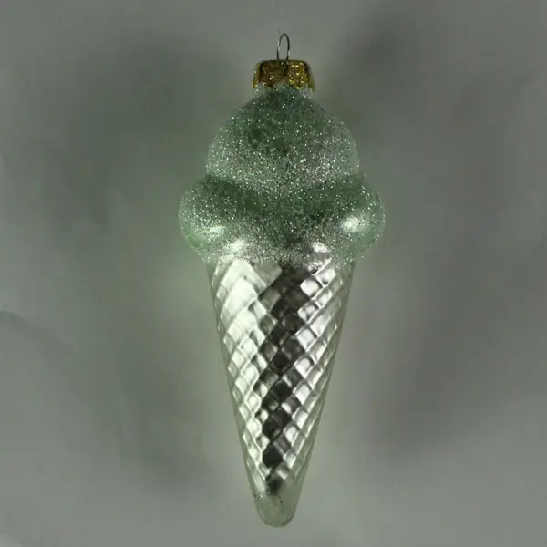 Lot of 3 Department 56 Glass Green Ice Cream Silver Cone Christmas Ornament 5.5"