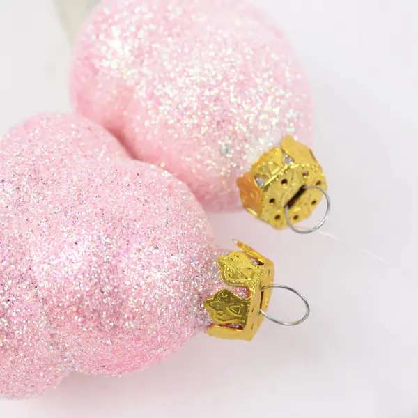 Lot of 2 Department 56 Glass Pink Glitter Ice Cream Cone Ornaments 5.5"