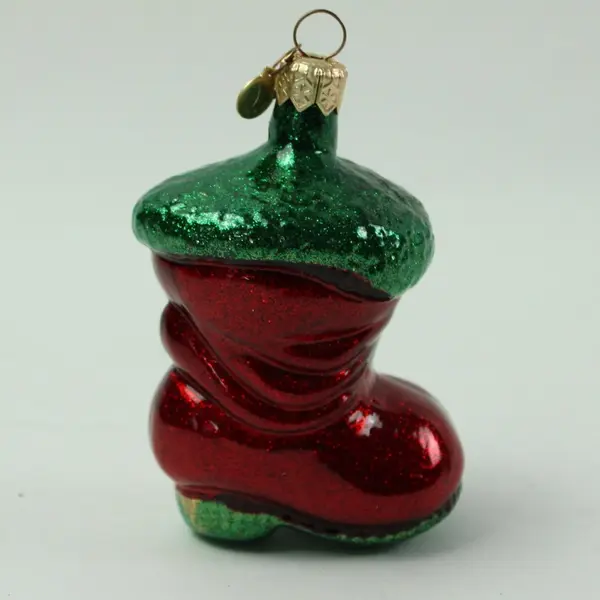 Dept 56 Red Green Blown Glass Santa Boot Christmas Ornament 3.5" Tall Good