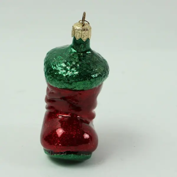 Dept 56 Red Green Blown Glass Santa Boot Christmas Ornament 3.5" Tall Good