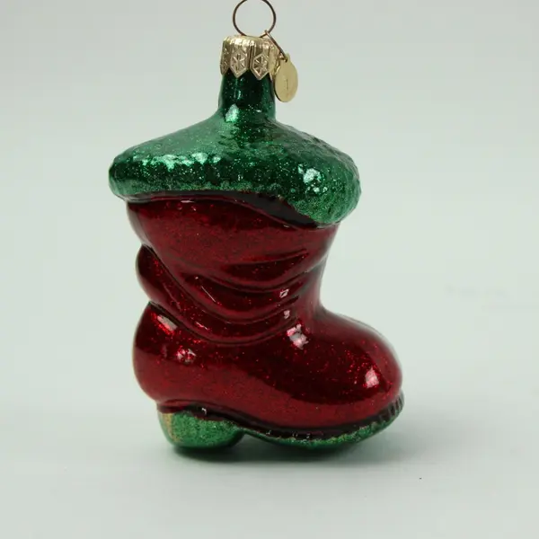 Dept 56 Red Green Blown Glass Santa Boot Christmas Ornament 3.5" Tall Good