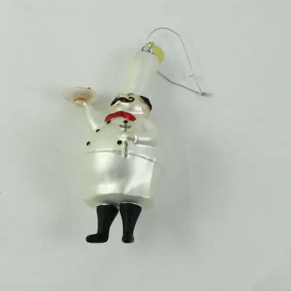 Seasons of Cannon Falls Blown Glass Chef Ornament White Uniform Red Bow Tie 7"