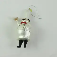 Seasons of Cannon Falls Blown Glass Chef Ornament White Uniform Red Bow Tie 7"