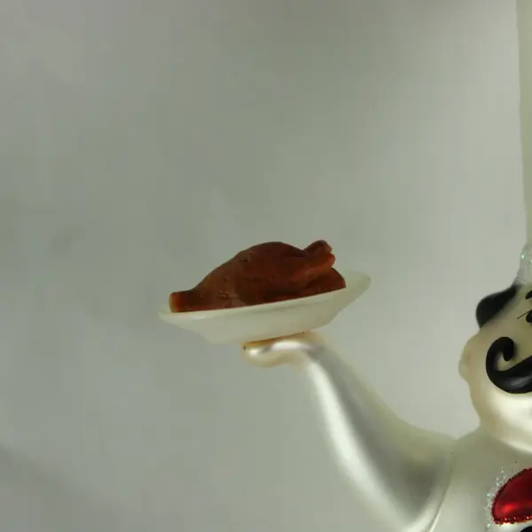 Seasons of Cannon Falls Blown Glass Chef Ornament White Uniform Red Bow Tie 7"