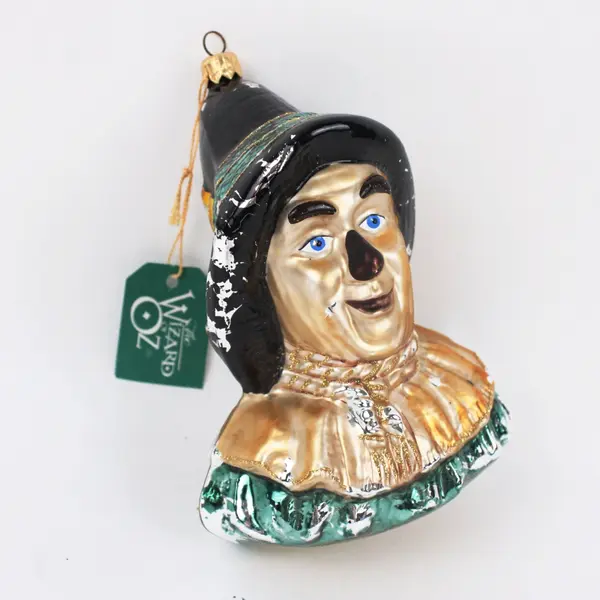 1997 Kurt Adler Wizard of Oz Scarecrow Bust Glass Christmas Ornament 6"