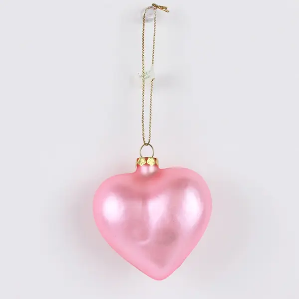 Pink Heart-Shaped Glass Ornament Two White Turtle Doves Holiday Decor 3" Tall