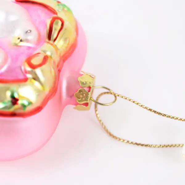 Pink Heart-Shaped Glass Ornament Two White Turtle Doves Holiday Decor 3" Tall