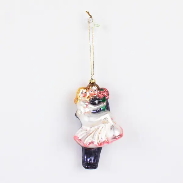 Bride Groom Glass Wedding Ornament Carrying Bride Over Threshold 5" Tall