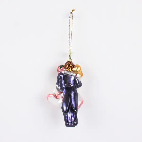 Bride Groom Glass Wedding Ornament Carrying Bride Over Threshold 5" Tall