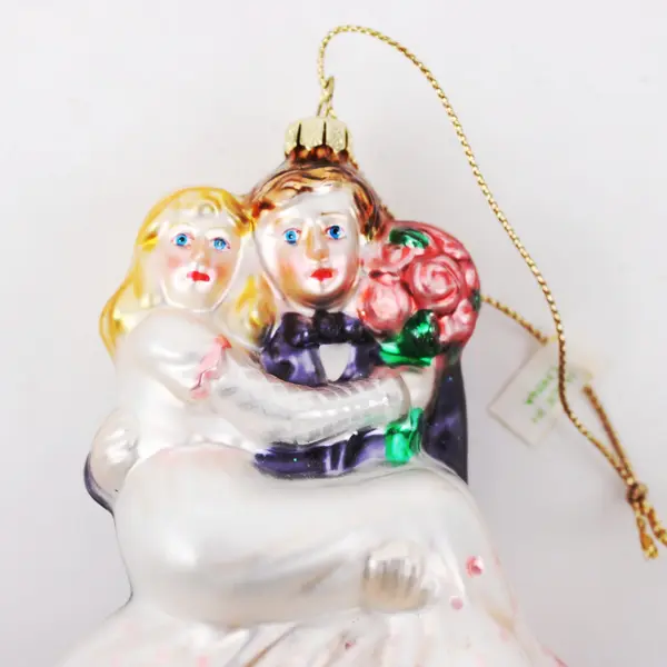 Bride Groom Glass Wedding Ornament Carrying Bride Over Threshold 5" Tall