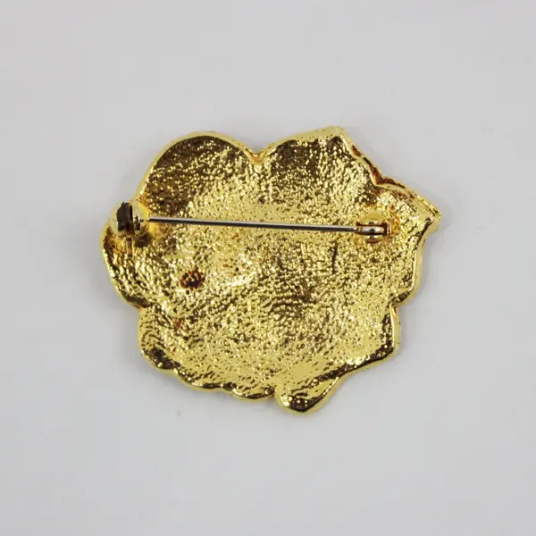 Burgundy Enamel Hibiscus Brooch Gold-Tone Trim 2 Inch