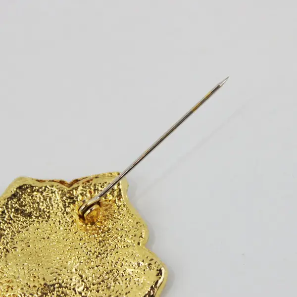 Burgundy Enamel Hibiscus Brooch Gold-Tone Trim 2 Inch