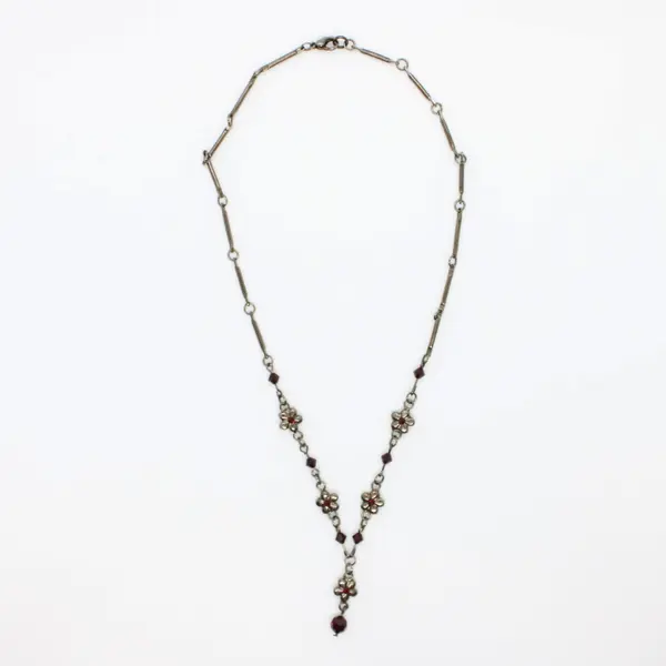 Bohemian Style Garnet-Style Beaded Drop Necklace 18 in