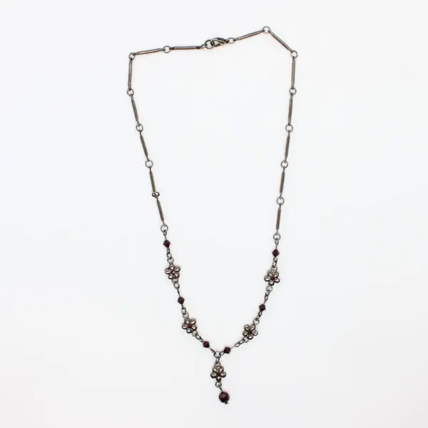 Bohemian Style Garnet-Style Beaded Drop Necklace 18 in