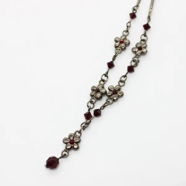 Bohemian Style Garnet-Style Beaded Drop Necklace 18 in