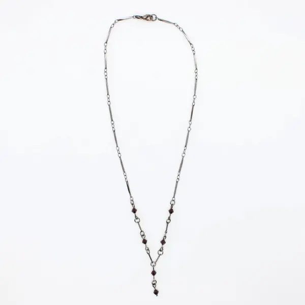 Dark Tone Red Stone Necklace 20 Inch Delicate Long Chain