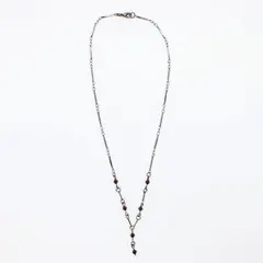 Dark Tone Red Stone Necklace 20 Inch Delicate Long Chain