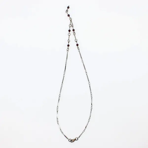 Dark Tone Red Stone Necklace 20 Inch Delicate Long Chain