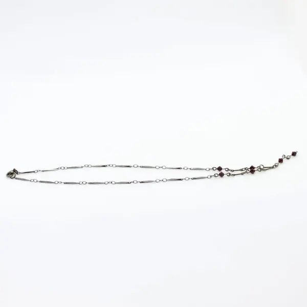 Dark Tone Red Stone Necklace 20 Inch Delicate Long Chain