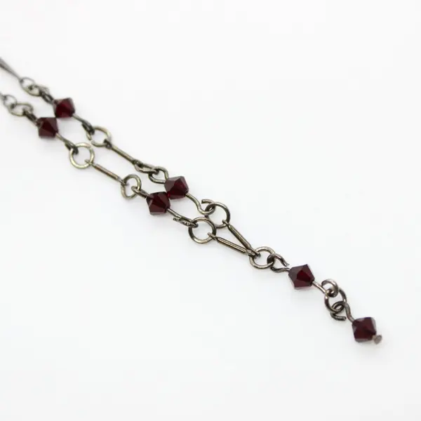 Dark Tone Red Stone Necklace 20 Inch Delicate Long Chain