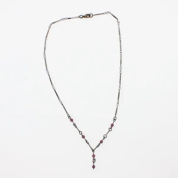 Unbranded Bohemian Mauve Beaded Dangle Pendant Necklace 18 in Tarnished