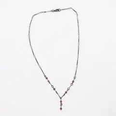 Unbranded Bohemian Mauve Beaded Dangle Pendant Necklace 18 in Tarnished