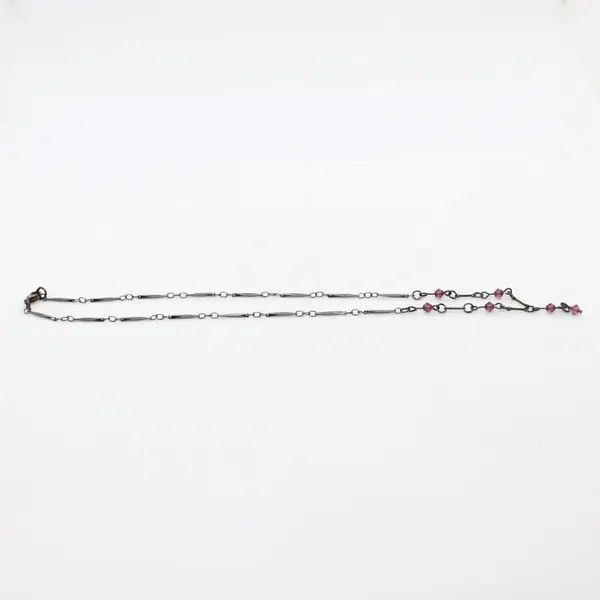 Unbranded Bohemian Mauve Beaded Dangle Pendant Necklace 18 in Tarnished